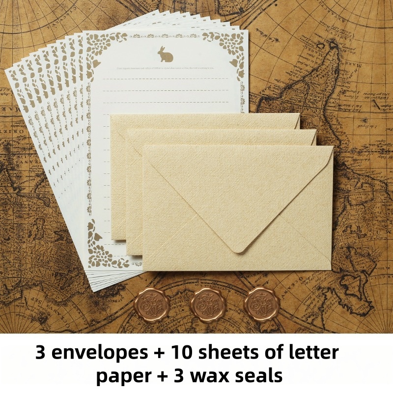 Letter Envelope Kraft - 16 ชิ้น/ชุด ซองจดหมายผ้าลินินวินเทจ ชุดการ์ดเชิญงานแต่งงานสุดหรู กระดาษเขียนจดหมายสไตล์เรโทร พร้อมตราประทับขี้ผึ้ง