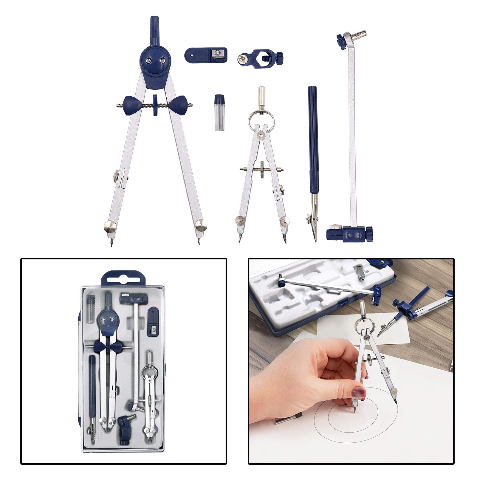 Compass Geometry Set - ชุดเรขาคณิต7ชิ้นเครื่องมือความแม่นยำทางเรขาคณิตเครื่องมือวาดวงกลมและสถาปัตยกรรมชุดร่างสำหรับวิศวกรพร้อมกล่องเก็บของ