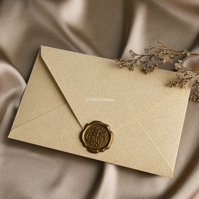 Letter Envelope Kraft - ชุดซองจดหมายกระดาษคราฟท์สไตล์ยุโรปย้อนยุค พร้อมกระดาษเขียนจดหมายแบบผ้าลินิน ตราประทับขี้ผึ้ง สำหรับจดหมายรัก งานเทศกาล และการ์ดเชิญงานแต่งงาน