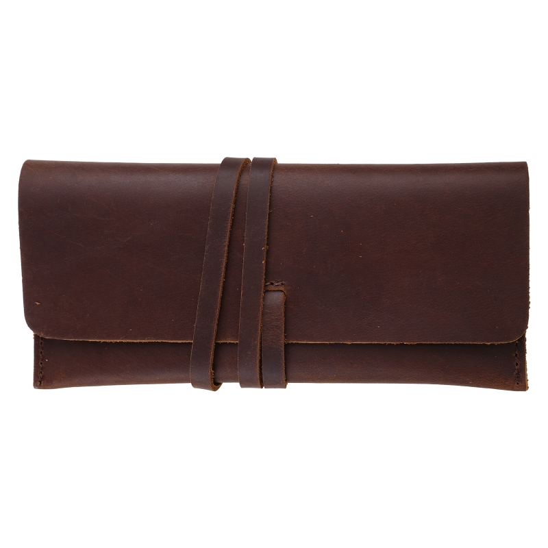 Pen Pouch Roll - Handmade Cowhideกระเป๋าหนังRetro Vintage Rollดินสอกระเป๋าสำนักงานเครื่องเขียนโรงเรียน