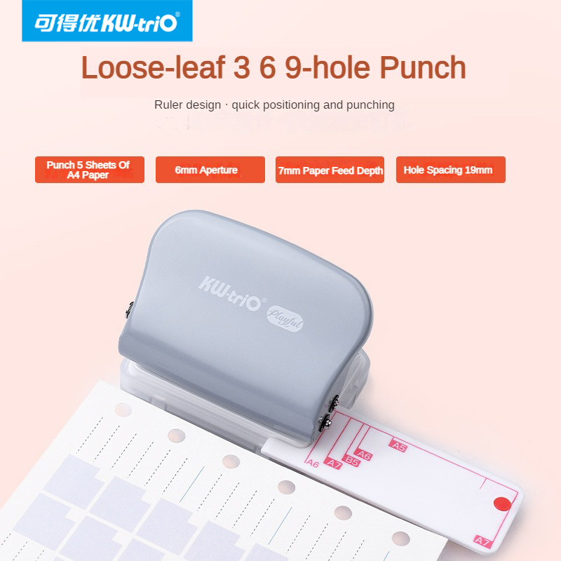 Paper Punch 3 Hole - KW-Trio A6 B5 A5 3รู6รู9รูมือถือโลหะหลุมใบหลวมเจาะรู DIY