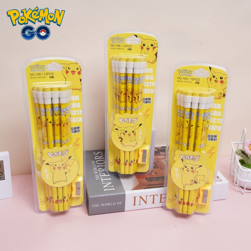 Office Supply Office Stationery Items - 12 ชิ้น โปเกมอนดินสอพร้อมยางลบ กบเหลาดินสอ น่ารัก ปิกาจู