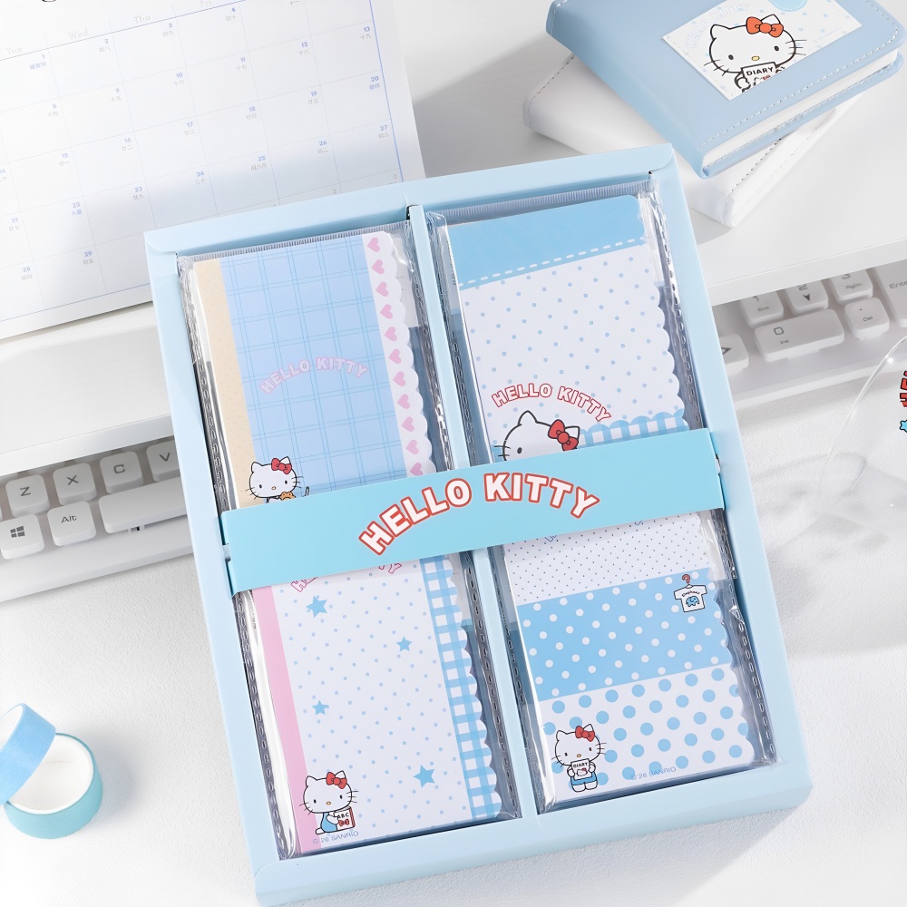 Stationery Office Items List - ของแท้จากซานริโอ เฮลโล คิตตี้ เมโมแพด M5 ชุดกระดาษโน้ตน่ารักสีฟ้าสำหรับวางแผนการเรียน