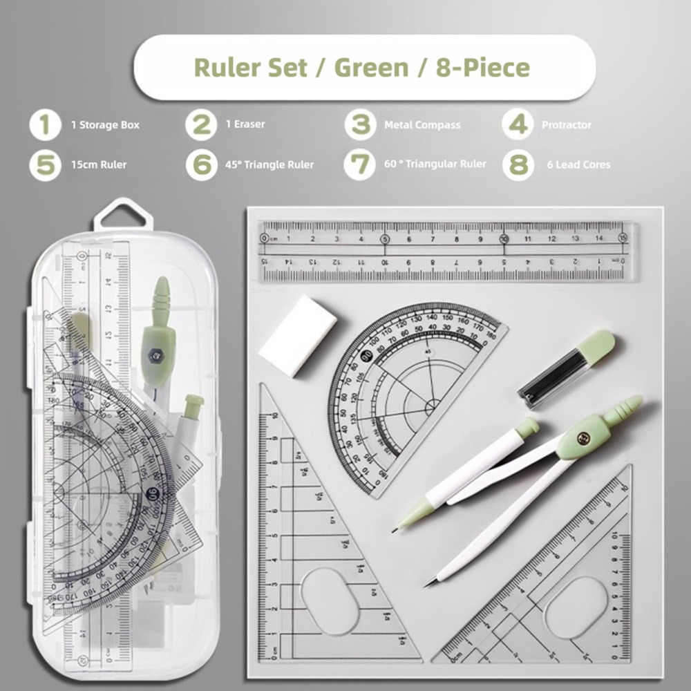8 ชิ้น/เซ็ตไม้บรรทัดพลาสติกชุด - Compass Geometry Set บทวิจารณ์และราคา